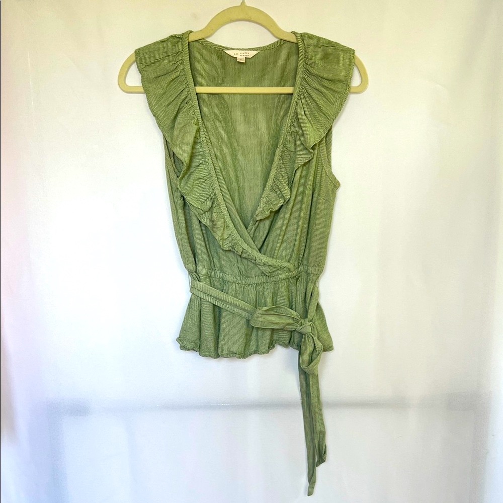 LC Lauren Conrad Sage Green Ruffle Wrap Top